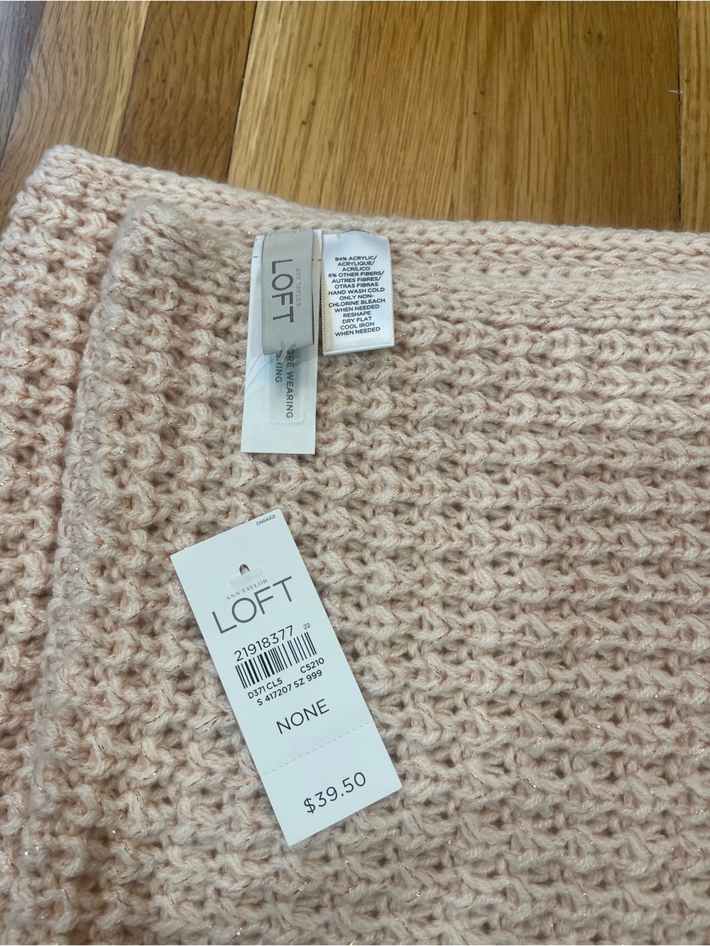 NEW LOFT Blush Pink Knit Infinity/Loop Scarf with Metallic Thread - Picture 2 of 5
